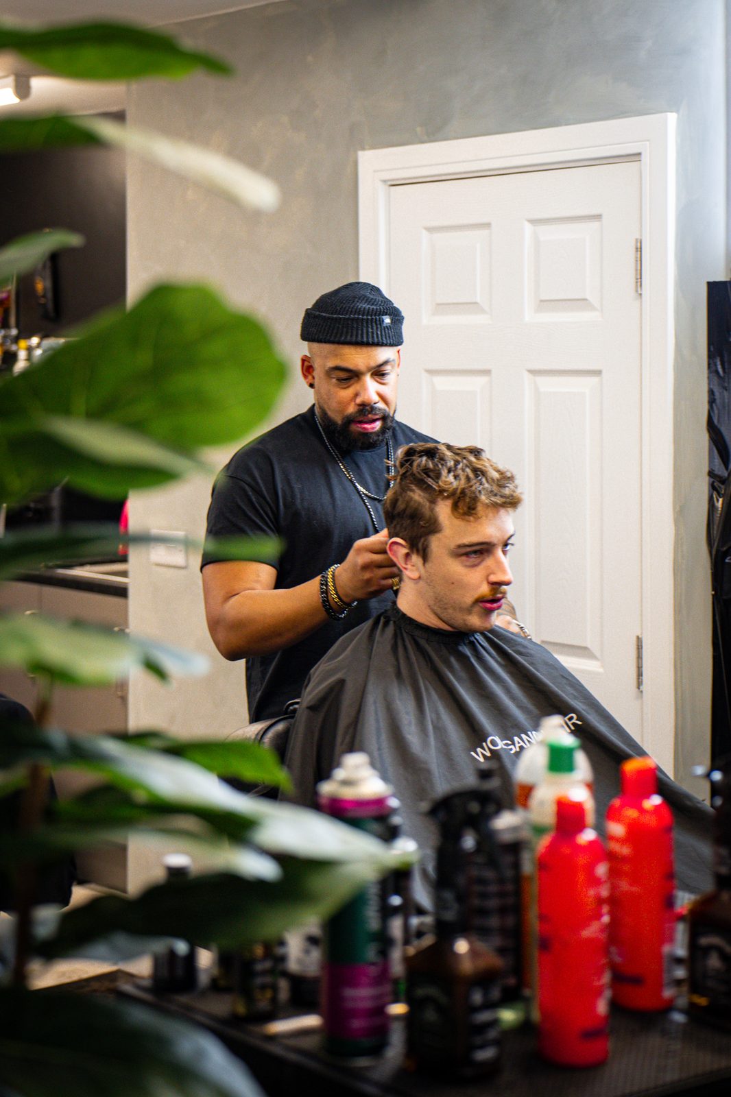Textured curly cut in progress at Wolfgang Hair Leicester